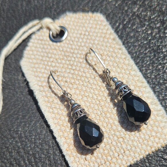 Sterling Silver and Jet Dangle Earrings - Picture 1 of 5